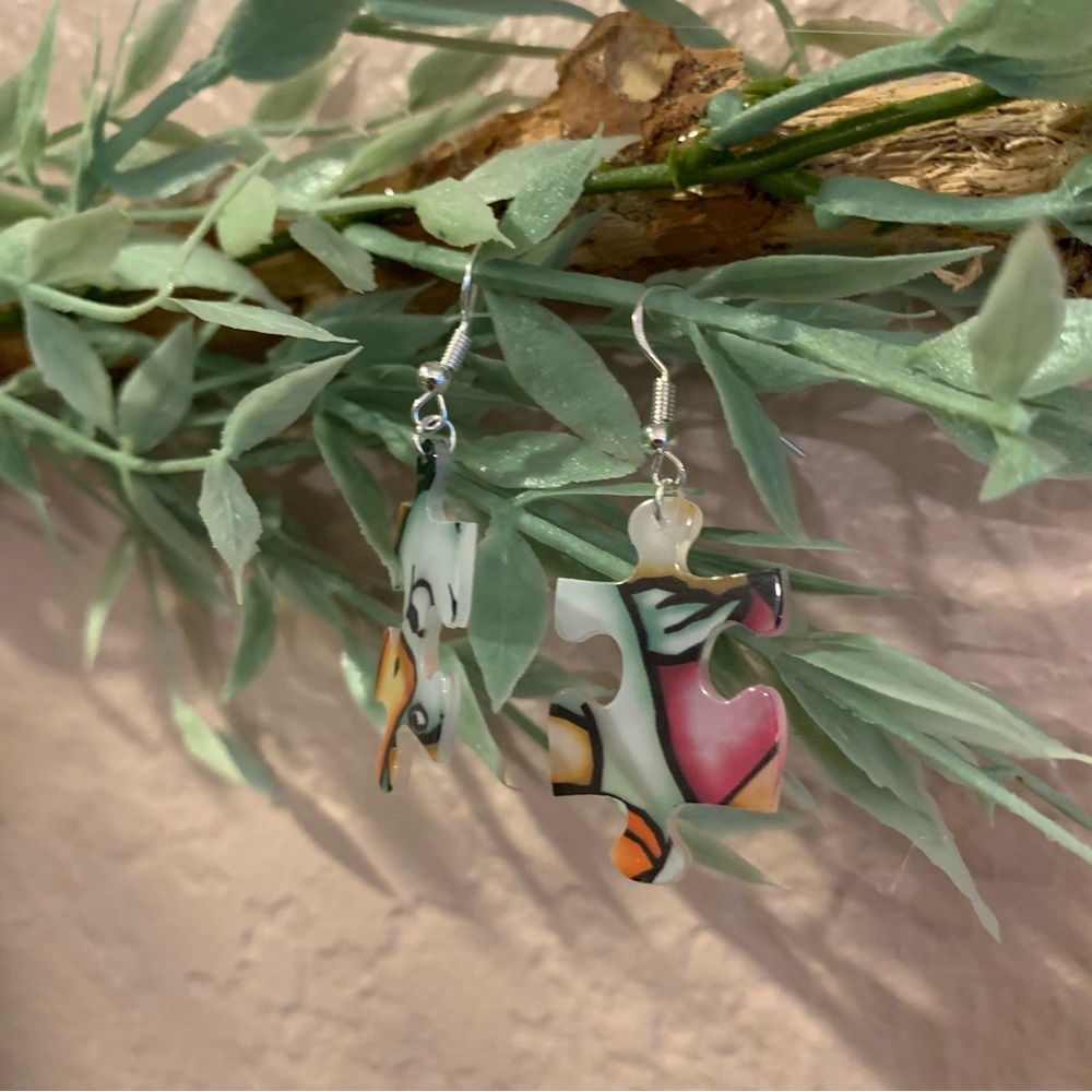 Handmade puzzle earrings - Picture 6 of 10